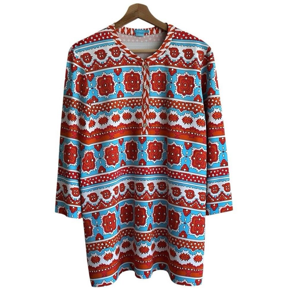 J. McLaughlin For Dillards Mini Dress XL Geo Print Long Sleeves Colorful Tunic